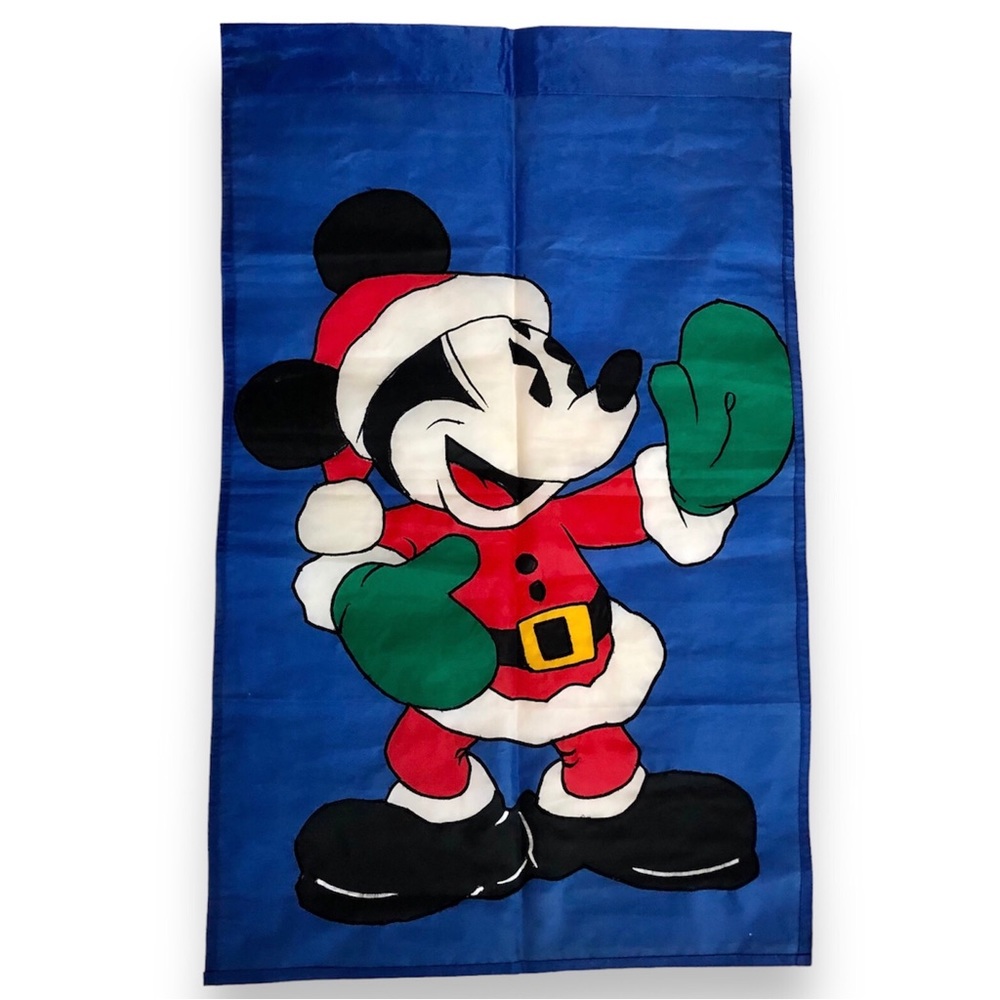 Vintage Disney & Co Mickey Mouse Santa Porch Flag Christmas Decor Banner 27”x44”